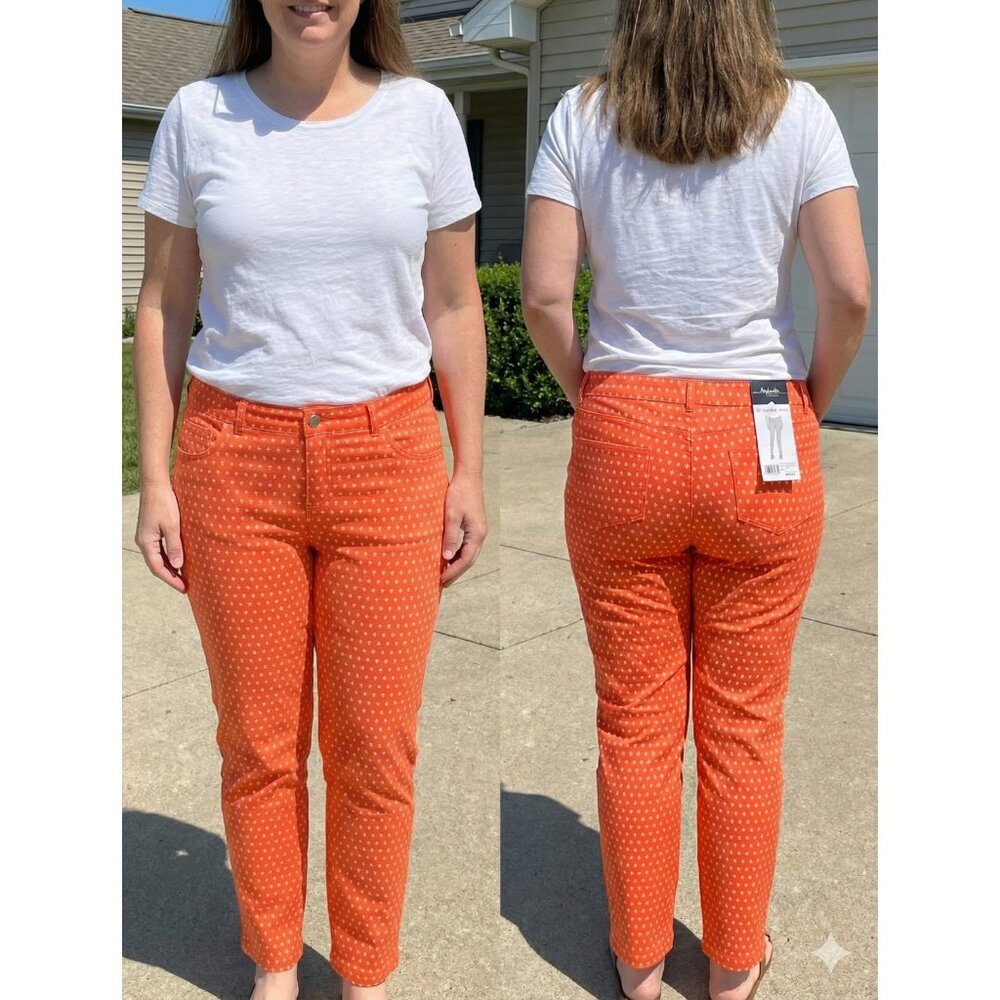 Rafaella Comfort Slim Leg Pants 18 Calypso Coral Diamond Print NWT Pull On...